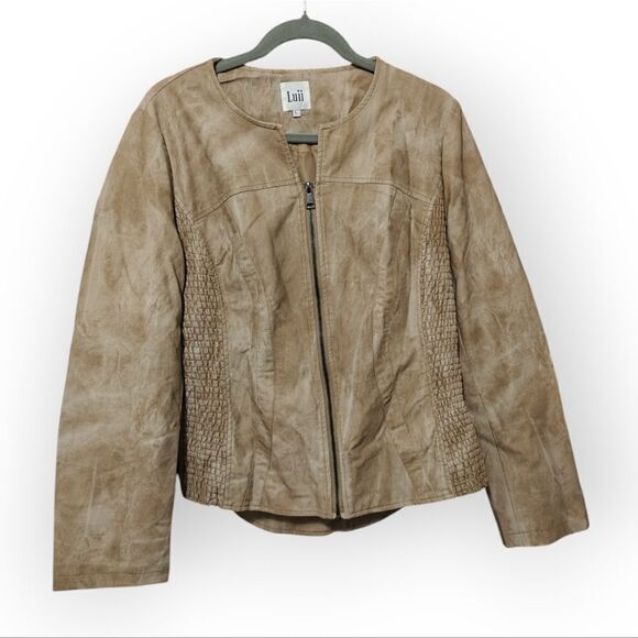 Luii Beige Faux Leather Jacket Size Large - Picture 4 of 10